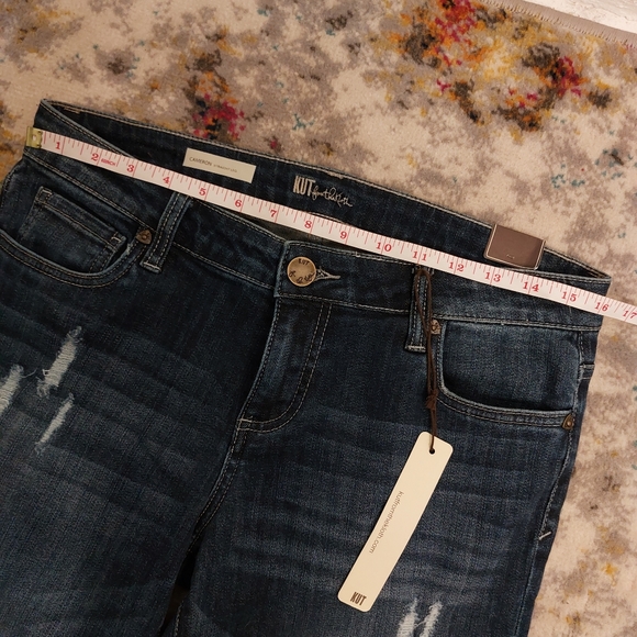 KUT from the Kloth Cameron Straight Leg Jean Dark Wash Distressed Womens Size 8 - Picture 10 of 12